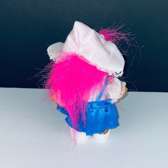 Russ Troll Doll Pink Hair Blue White Dress Hat Pretend Play Toy Figure - Picture 3 of 3